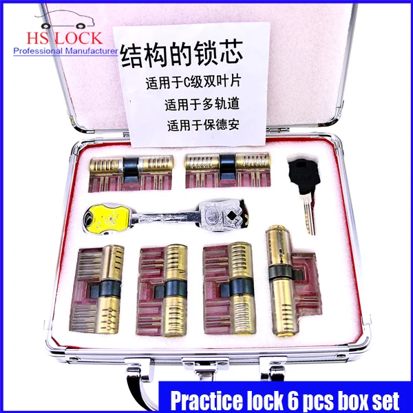

New arrival 6 pcs transparent Cutaway Visible practice lock set with box pick tools