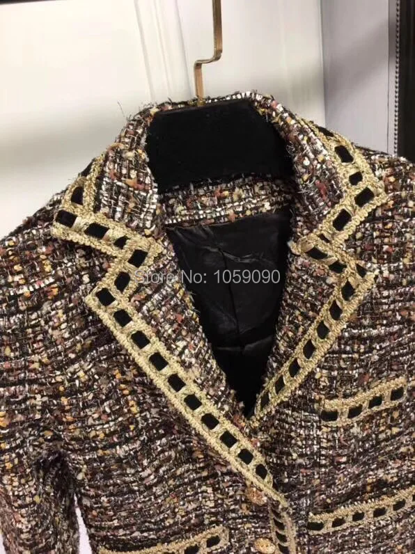 2018 Boutonnage Mode Simple Poches As Avec Courte Revers Tweed Veste Show Col Or En Femme À FBxPqwF