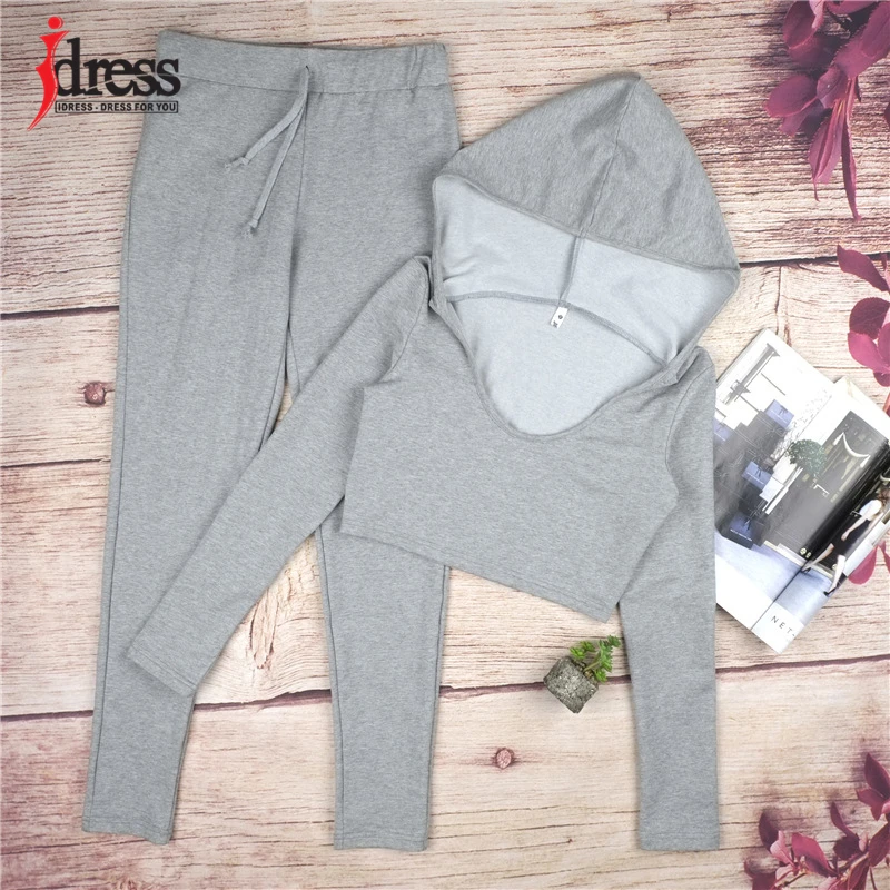 IDress Women Suit Outfit Two Piece Set Crop Top Legging Sweatpants Set Crop Hoodie Set Female Sweatshirt Pants Tracksuit Set (12)