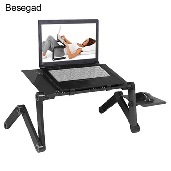 

Besegad Heatsink Laptop Standing Desk 360 Degree Rotation Bracket Holder Tray with Mouse Board for Bed Sofa Table Carpet Gadget