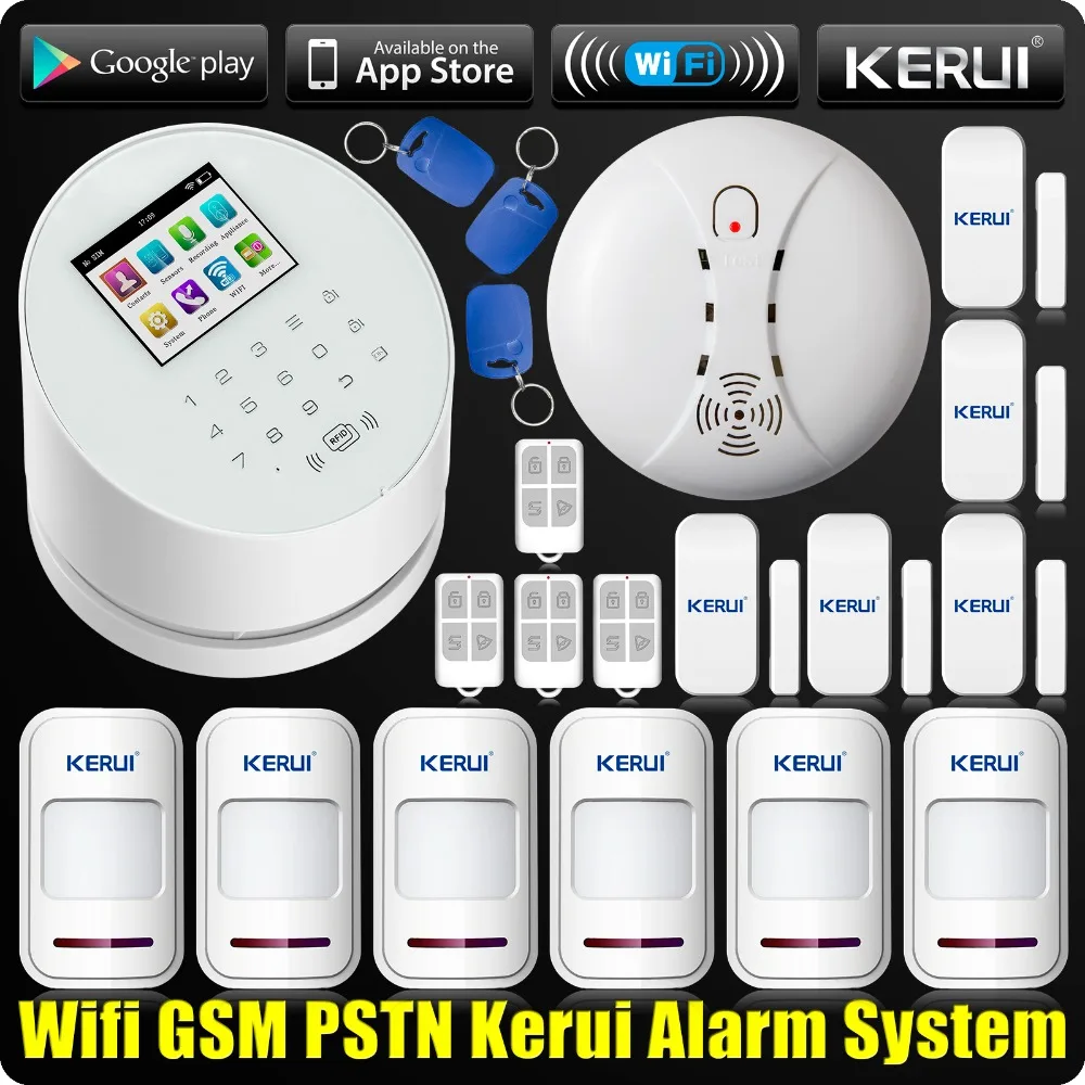 KERUI WiFi GSM PSTN Беспроводная для домашнего магазина офиса дома Sucerity охранная Противоугонная сигнализация с беспроводным детектором дыма