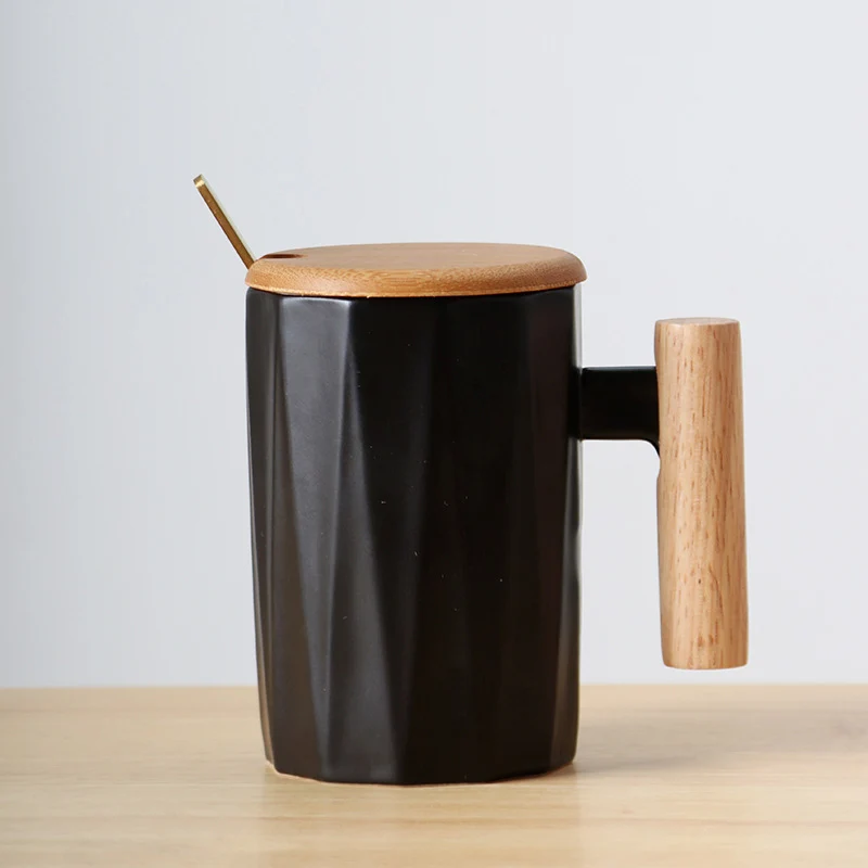 Керамическая кофейная кружка с деревянной ручкой, художественная чашка, Офисная кофейная чашка с молоком, маленькая керамическая чашка для свежей руки, посуда для напитков, подарок 400 мл - Цвет: 02