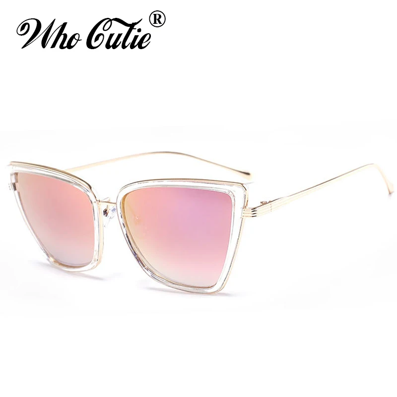 WHO CUTIE, негабаритные солнцезащитные очки "кошачий глаз" для женщин, квадратная металлическая оправа, модные трендовые солнцезащитные очки "кошачий глаз" с градиентными линзами, оттенки OM54