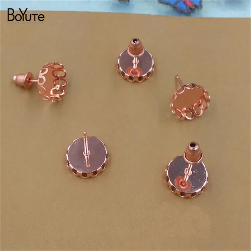 Buy 50 Pieces To Fit 10mm 12mm Cabochon Earring Base Rose Gold Plated Stud