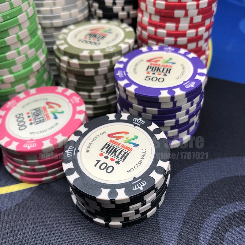 100 шт. мировые Игры покерные фишки казино игровой жетон корона Pocker набор