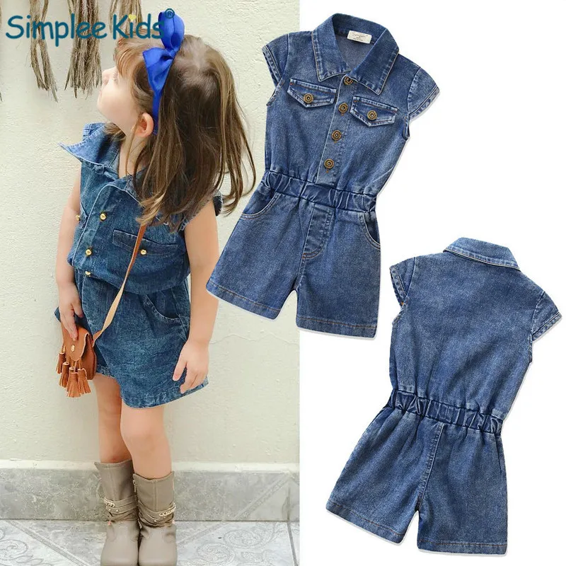 

2-7T Toddler Infant Kids Baby Girl Denim Jumpsuit Summer Style Sleeveless Rompers Girl Clothes Outfit Slim Blue Girls Jeans