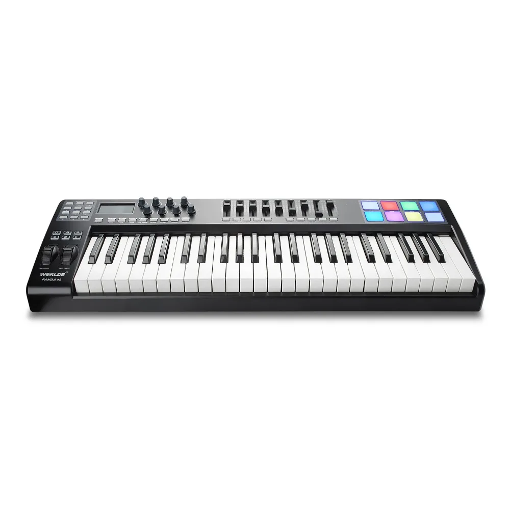 Worldde Panda портативный MIDI клавиатура контроллер 49 ключ 8 RGB с подсветкой Light Drum Pad 9