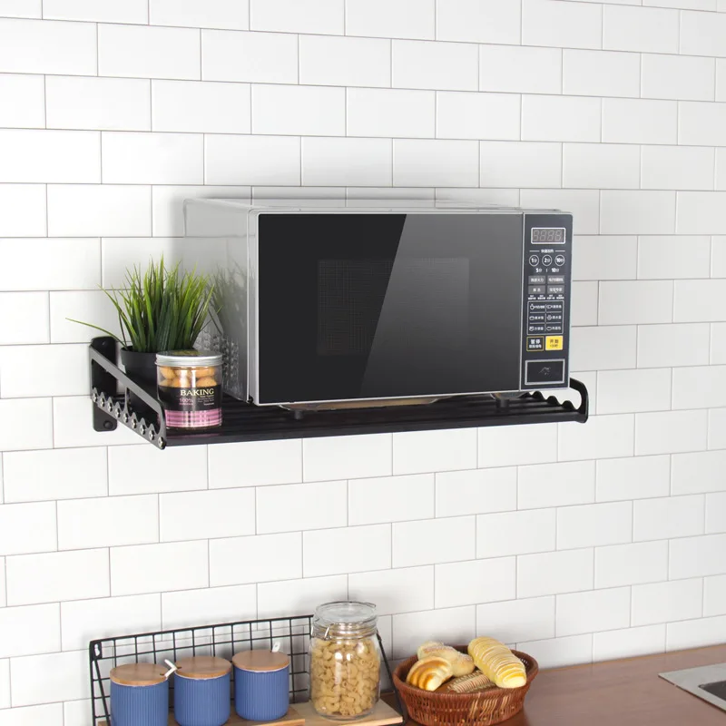  Microwave Oven Storage Holders Racks Kitchen Shelf Holder Black Aluminum Wall Shelf Oven Rack Kitch - 32953454105