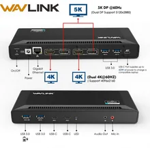 Wavlink 4K USB-C Universal Docking Station Dual Gigabit Ethernet USB 3.0 5K HDMI DP Display Power Delivery with Windows Mac OS