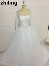 Luxury Pearls Ball Gown Wedding Dresses 3/4 Sleeves Bridal Gowns Sweep Train Bridal Wedding Gown