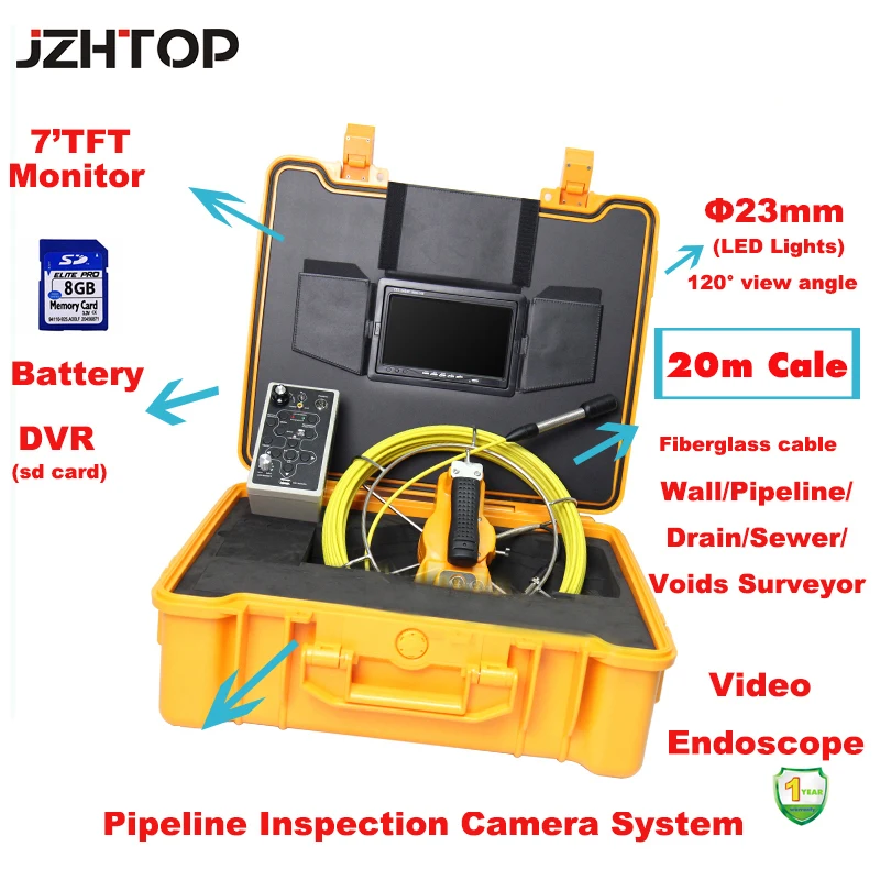 23 мм 120 градусов угол обзора 20 м кабель видео бороскоп для стены Drian трубы гибкий эндоскоп камера для инспекции трубопроводов комплект