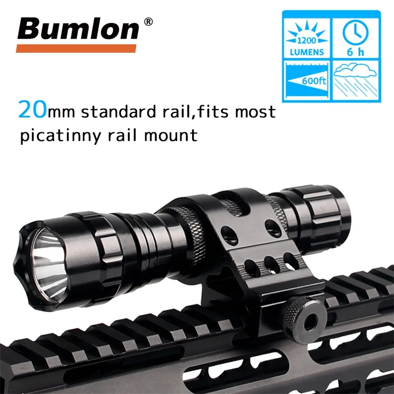 

Tactical Flashlight Led Hunting Airsoft Light High Lumen Water Resistant Pressure & Mouse Tail Switch Rechargeable weapon light