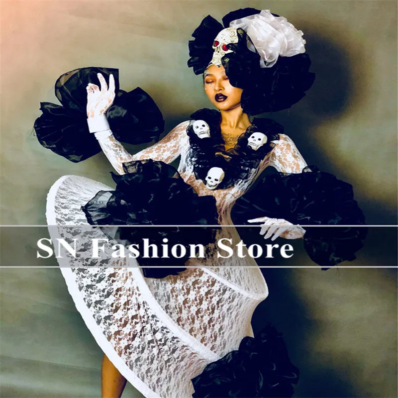 

EC78 Halloween female bodysuit singer bar performance dress show skirt party skull dance costumes stage clothe flower wears dj