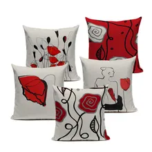 Декоративные настольные лампы творческие красные, черные цветы Подушка Чехол льняная подушка покрытие автомобиля диван талии дома Decorion для дивана для офисного стула