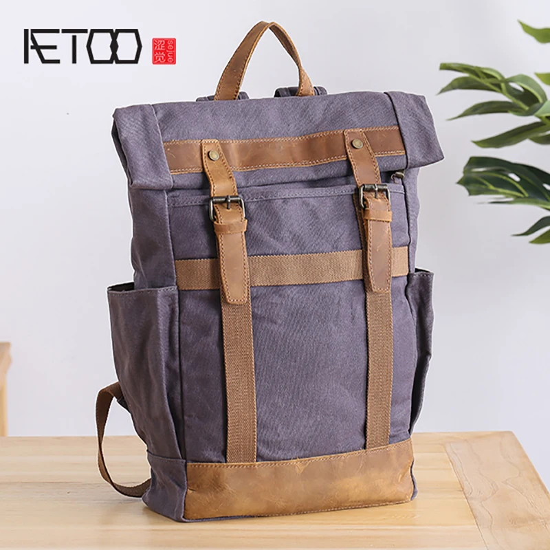 

AETOO Literary casual outdoor Travel backpack men's canvas shoulder bag college Bag