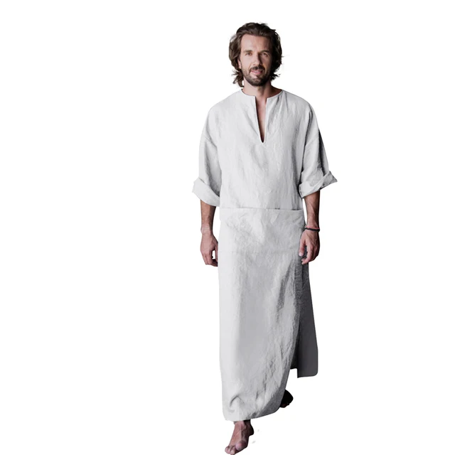 Mens Natural Linen Cotton Ultra Long Floor Length Robes Bathrobes