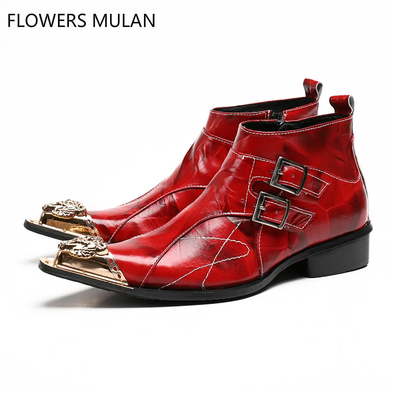 

Height Increasing Fashion Men Boots Genuine Leather Gold Metal Lion Toe Sewing Side Zip Male Winter Ankle Boots Cool Footwear