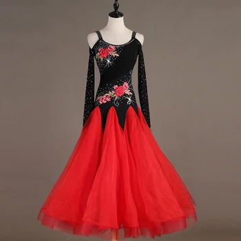 

High Quality Ballroom Dance Competition Dresses Red Rhinestone Standard Dance Waltz Performance Wear Tango Dancing Dress DC2476