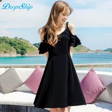 Sólidos Sexy Lace V Neck Ruffles Manga Offshoulder Vestido Midi Mulheres Vestido do Verão 2018 Chiffon Elegante Vestidos Vestido Outfit