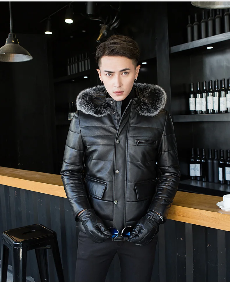 AYUNSUE, натуральная кожа, куртка, мужское зимнее пальто, с капюшоном, корейский, мужской пуховик, большой меховой воротник, овчина, куртки A8313 KJ799