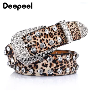 

Deepeel 3.5*108cm Fashion Rhinestone Belts for Women PU Leopard Studded Luxury Ladies Leather Belt Crafts Decoration Coat Jeans