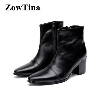 

Men Pointed Toe Ankle Boots Black Leather Autumn Chelsea Booties Shoes British Design Handmade Botas Masculino Heels Zapatillas