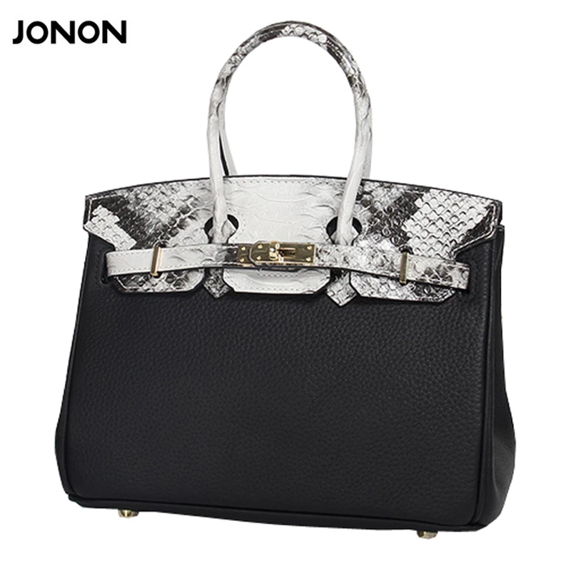 

Jonon Women Genuine Leather Handbags Snake Leather Handbag Woman Famous Brands High Quality Totes Lock  Women Crossbody Bags