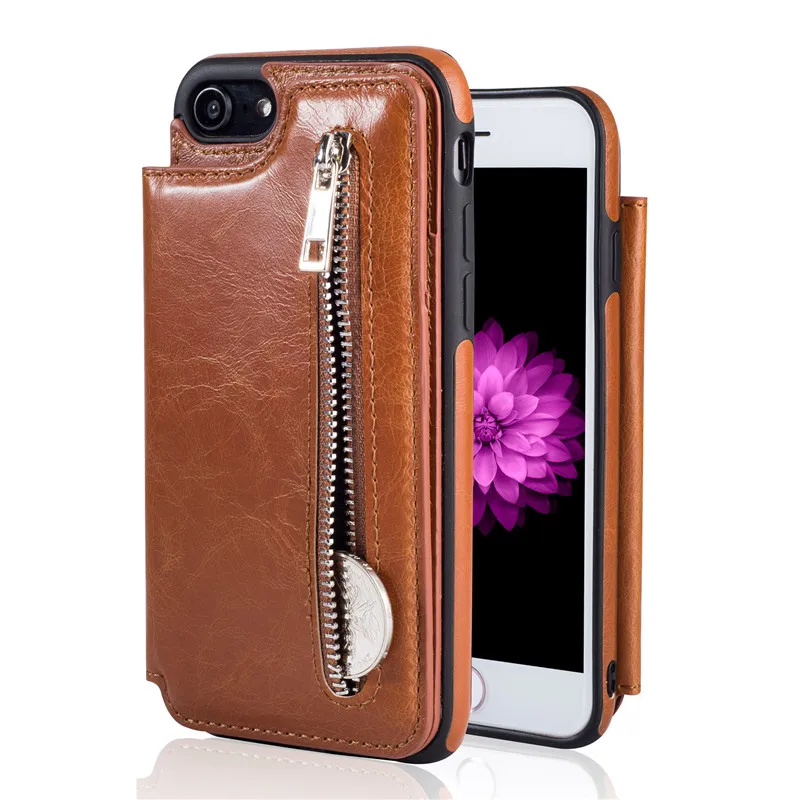Haissky Роскошные Кожаный чехол-бумажник для iPhone 6 7 8 X откидная Сумочка для телефона чехол для iPhone 6 7 8Plus держатель для карт откидная задняя крышка - Цвет: Brown