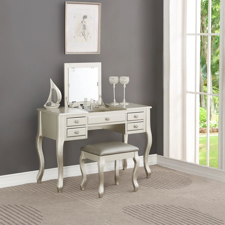Cherub Vanity Set Featuring Stool And Mirror Silver