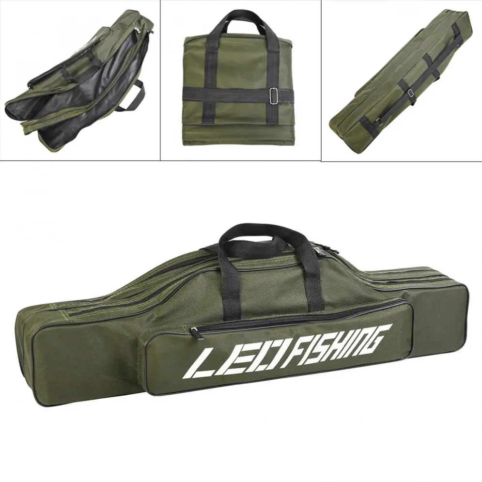 80cm Double Layer Large Capacity Collapsible Army Green Fishing Rod Bags  Oxford Cloth Sea Fishing Tackle Foldable Package