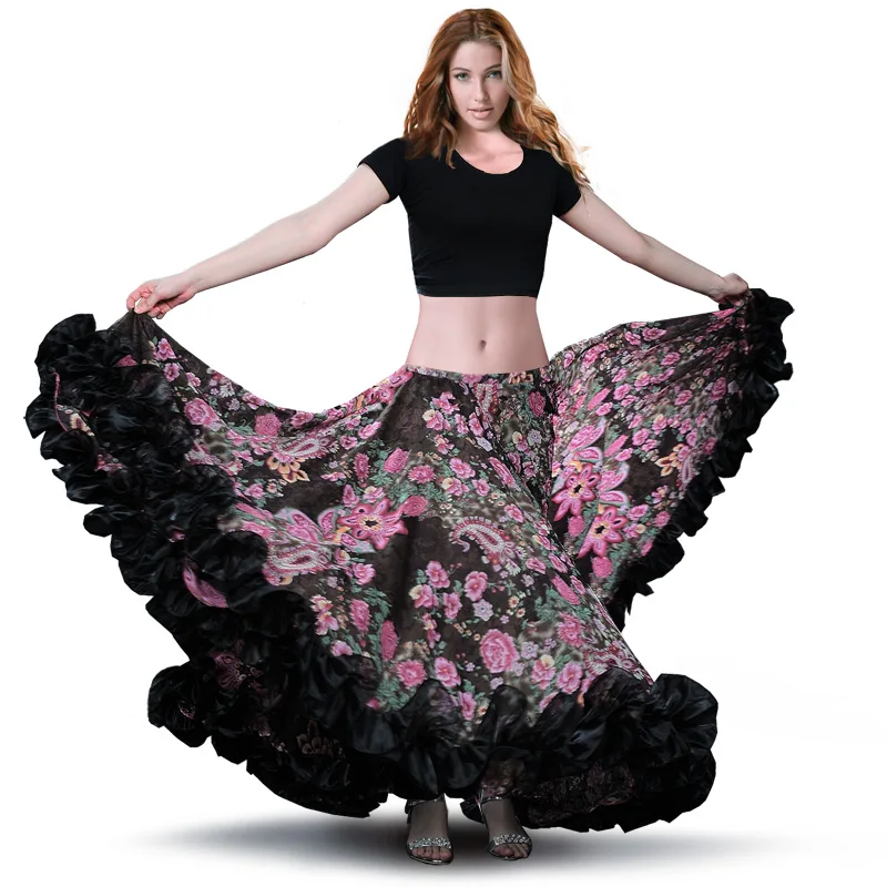 Chiffon High Low Maxi Asymmetric Skirt Flamenco Belly Dance Gypsy Ruffle Jupe 