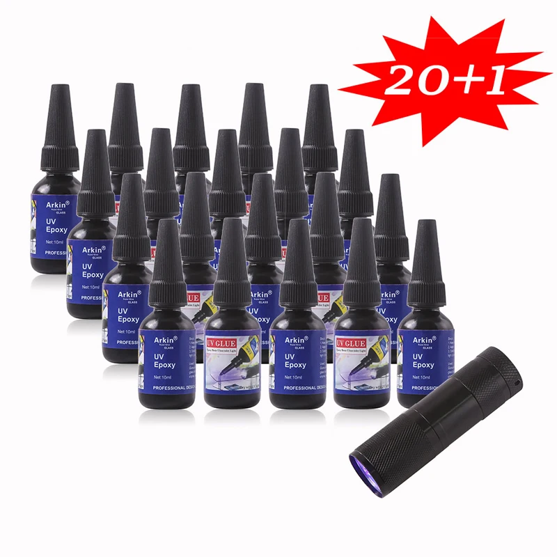 

20Pcs Epoxy UV Glue Resin Light Liquid Super Strong Glass Metal Touch Screen Jewelry Adhesive Transparent 5 Second Fix Wood Bond