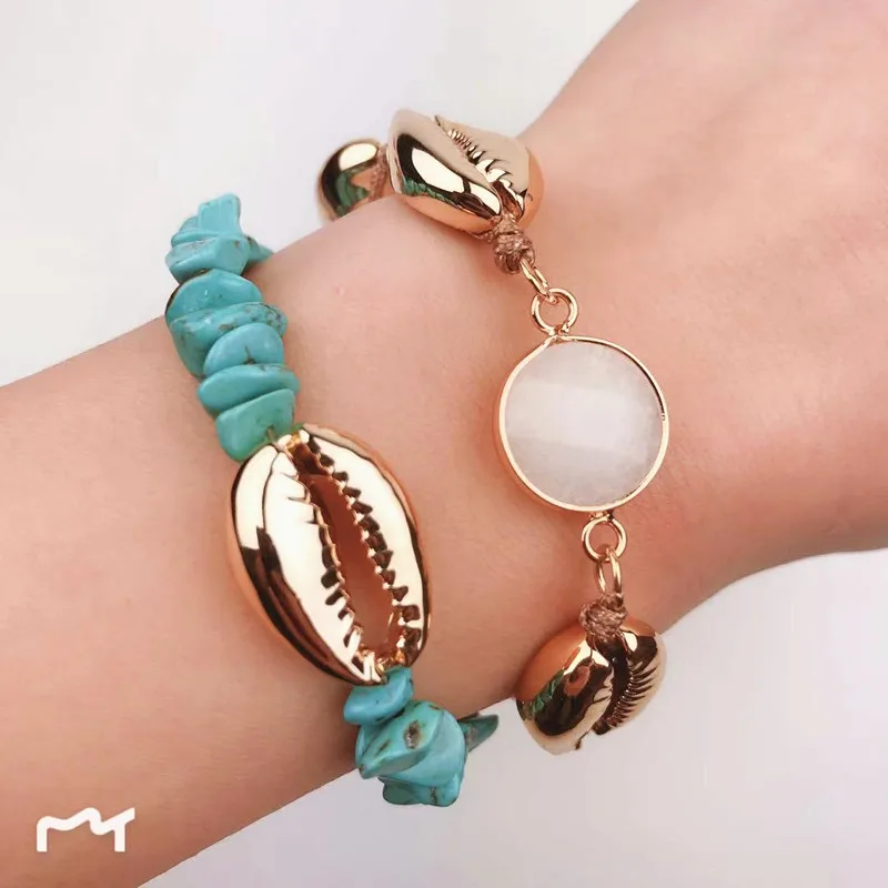

2019 European and American Fashion Fashion Hundred Lashing Pine and Stone Shell Bracelet Hand-woven Knot Jewelry
