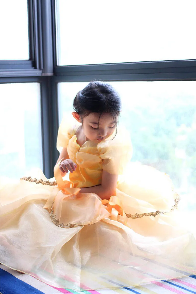 Платье для маленьких девочек детское платье "Принцесса Белль" Косплэй вечернее платье на Хэллоуин для дня рождения, костюм, рождественский подарок для детей, карнавальный костюм