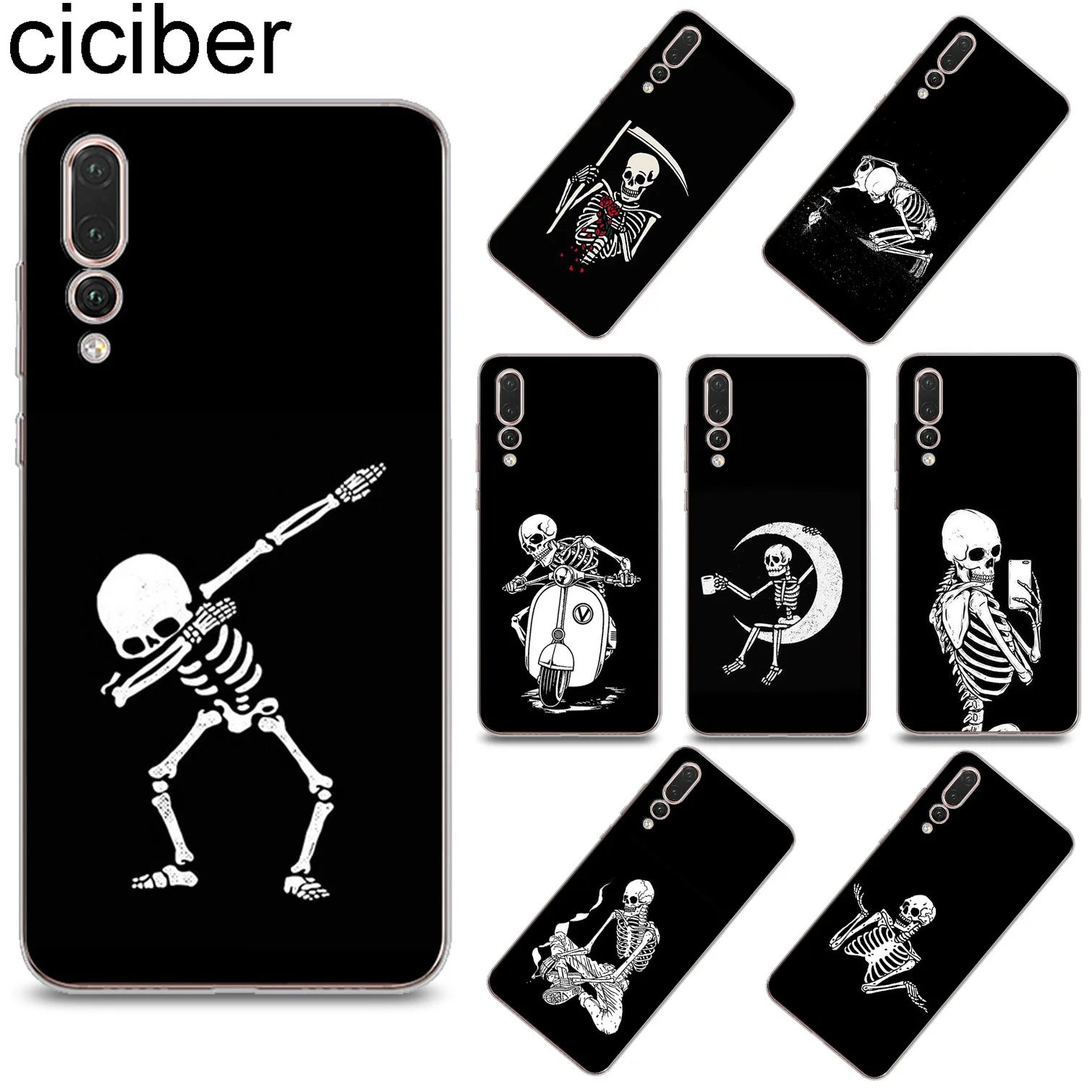 

ciciber Funny Skull Cover for Huawei P30 P20 Pro Lite Soft TPU Phone Case for P10 P9 P8 Plus Lite mini P Smart 2019 2017 Funda