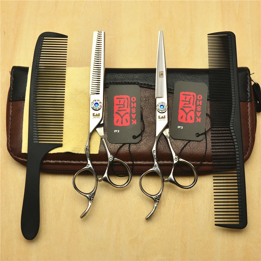 

4Pcs Set Left Hand 6'' Silvery Professional Hair Scissors Hairdressing Scissors Cutting Shears + Thinning Scissors + Combs H8002