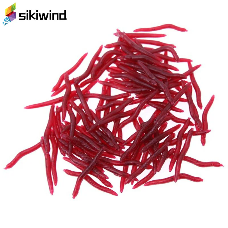 100pcs/lot 4cm Dark Red Fishing Lure Soft Maggot Earthworm Plastic Artficial Bait Bionic Worm Fishy Smell for Pesca Z70 | Спорт и