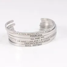 Серебряный гравированный из нержавеющей стали позитивный навевающий вдохновение Цитата ручной отпечаток манжета браслет с мантрой браслет для женщин