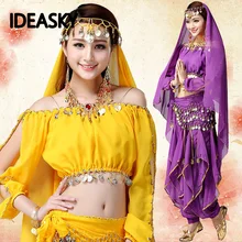 Индийские платья костюмы-сари одежда в индийском стиле топ брюки танец живота одежда костюм набор для женщин бюстгальтер пояс Болливуд размера плюс