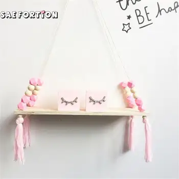 

Nordic Style Kids Baby Bedroom Wall Hanging Ornaments Tassel Pendant Wooden Board Shelf Decoration Photo Props