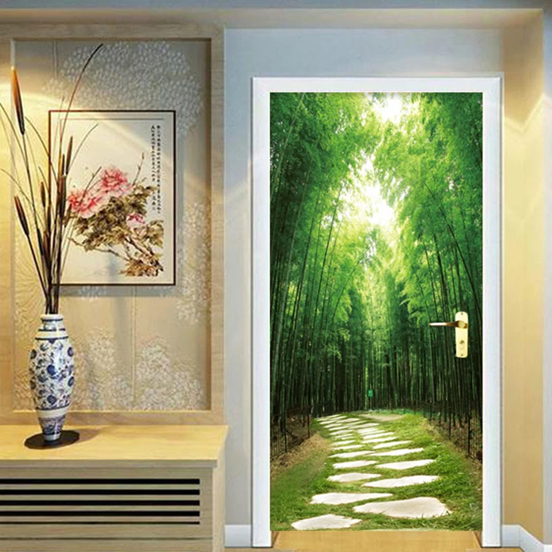 PVC Wallpaper Modern Green Forest Path Landscape Photo Murals Living Room Hotel Door Sticker Self Adhesive Waterproof Wall Paper