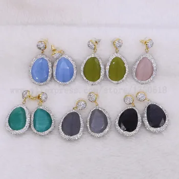 

white Rhinestone&Mix color faceted Stone dangle earrings drop earrings Wholesale drop earrings 5 Pairs Gems jewelry 2431