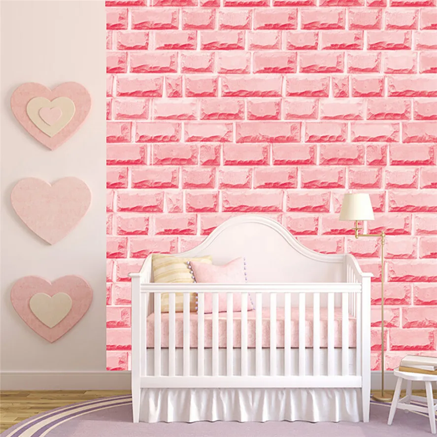 New Pink Wall Stickers 1pc 3D Brick Stone Rustic Effect Self adhesive