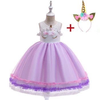 

2020 Girls Unicorn Tutu Dress Rainbow Princess Kids Party Dress Girl Christmas Halloween Cosplay Costume 1-12 With Free Headband