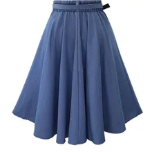 Модная женская юбка винтажная Ретро Высокая талия плиссированная миди юбка джинсовая Расклешенная юбка с поясом Saia Femininas SK098