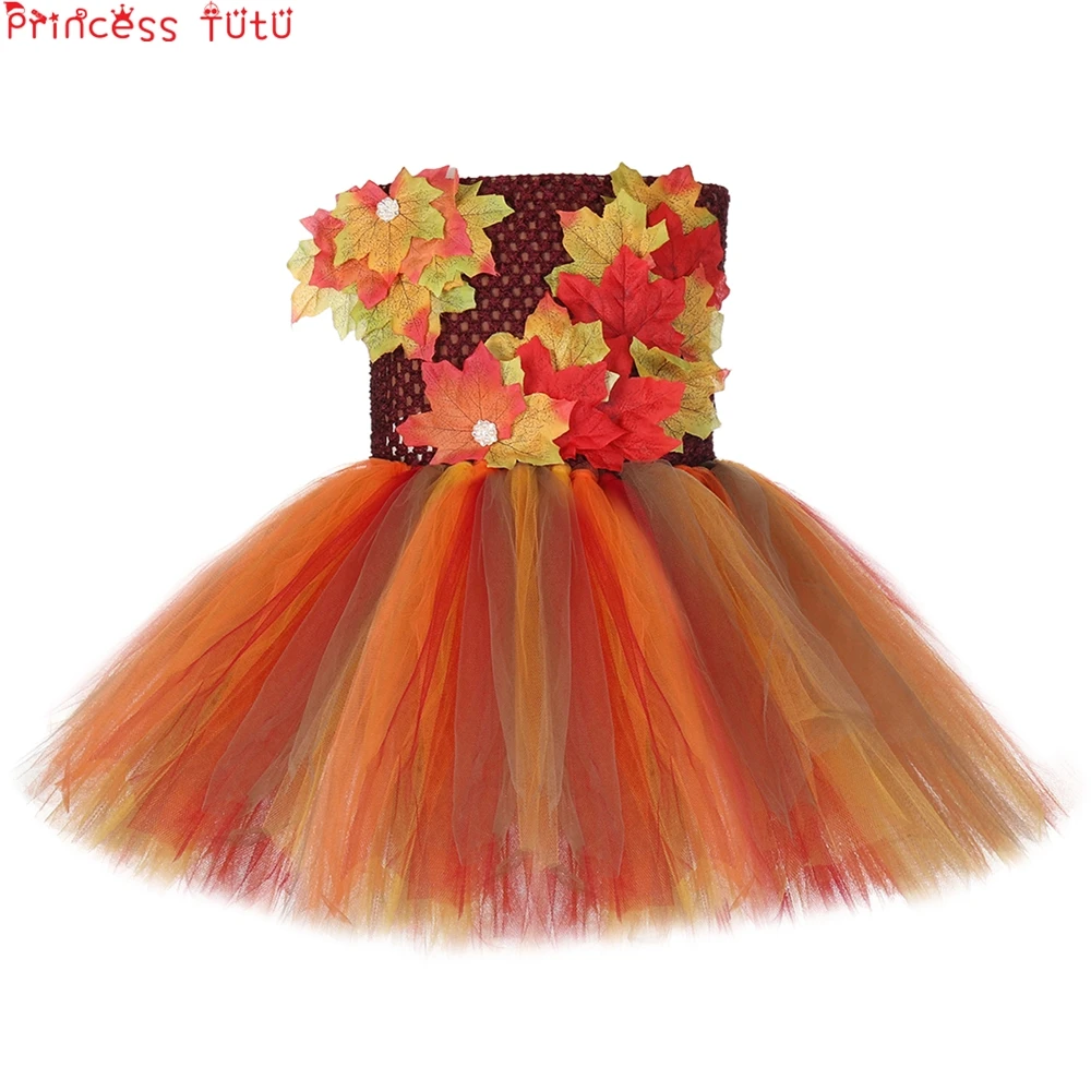 

Fall Maple Leaf Girl Tutu Dress Children Strapless Strap Thanksgiving Dress Birthday Party Clothing Beautiful Artistic Kids Clot