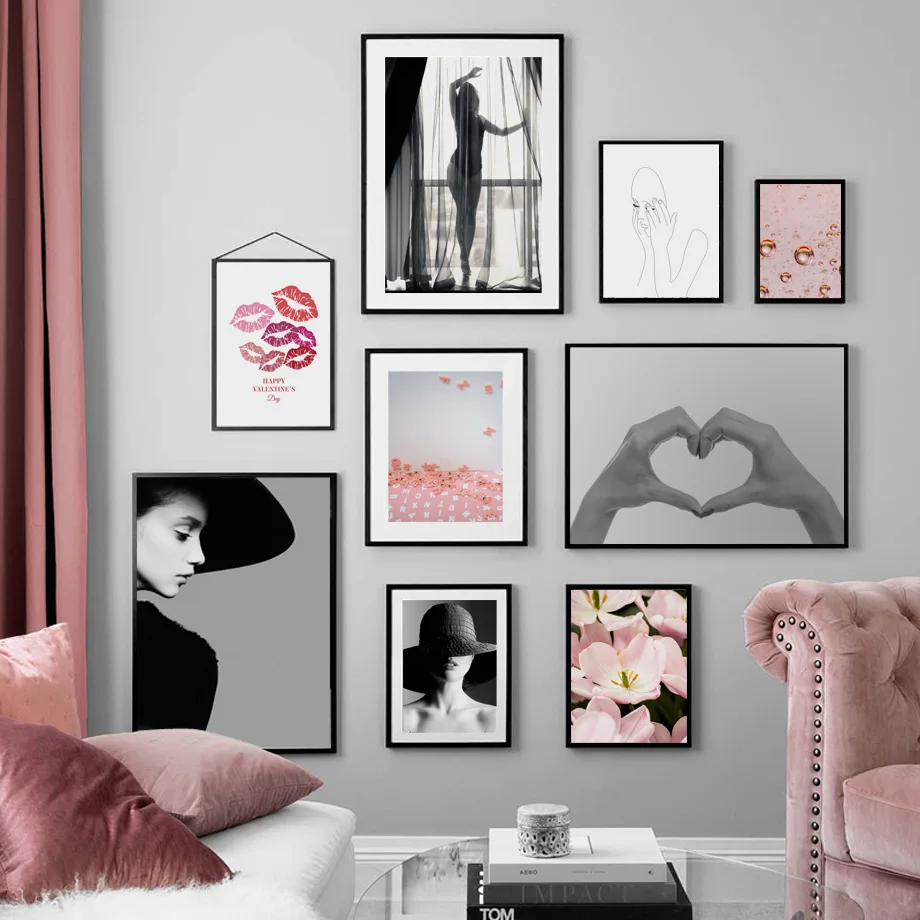 

Fashion Sexy Woman Love Lips Flower Wall Art Canvas Painting Nordic Posters And Prints Wall Pictures For Living Room Home Decor