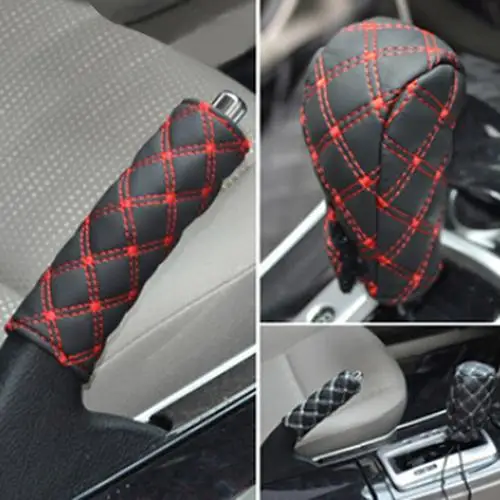 

Car Faux Leather Gear Shift Knob Cover Hand Brake Cover Sleeve 2 in 1 Set Professional Car Interior Shift Knob Cover