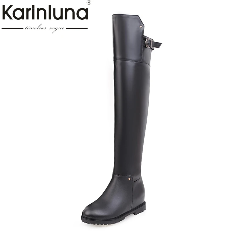 

KARINLUNA 2018 Big Size 34-45 Platform Zip Up Winter Over The Knee Boots Woman Shoes Women Buckle Black Footwear Short Plush