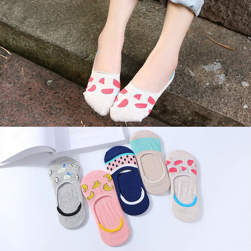 

New breathable silicone non-slip stealth lady cotton socks high quality Harajuku cute Slipper woman summer boat socks dress